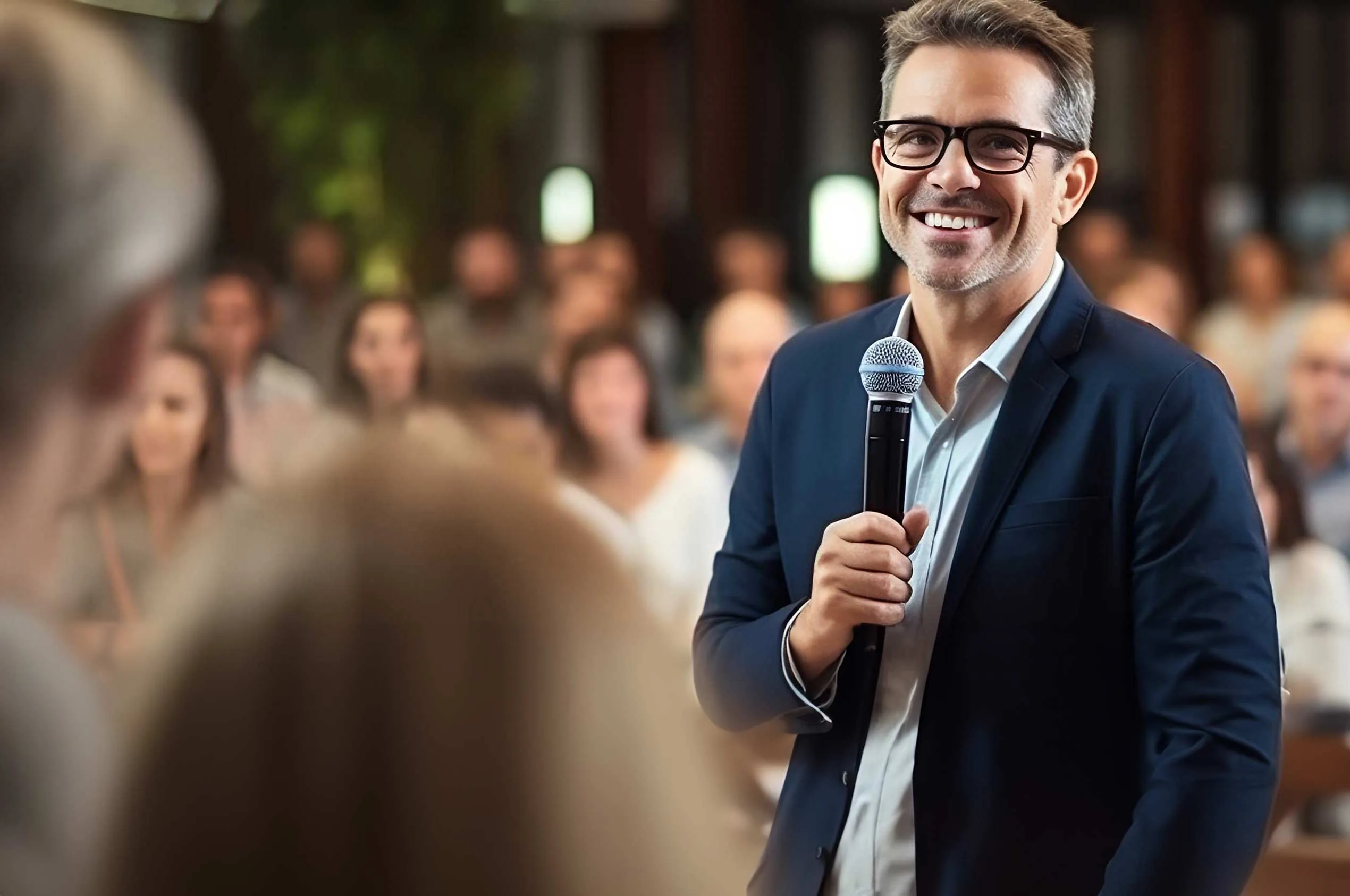 Man with Microphone Smiling
